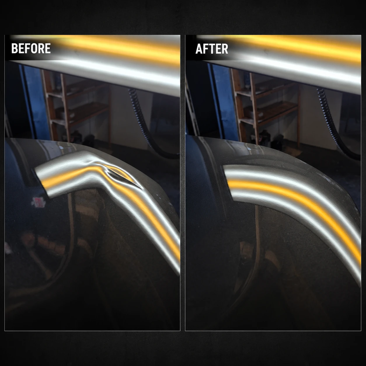 Upper body-line before and after dent repair
